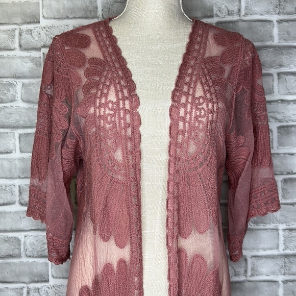 Rebellion Again dusty rose long kimono. Bohemian style. Lightweight. Size medium - Picture 2 of 14